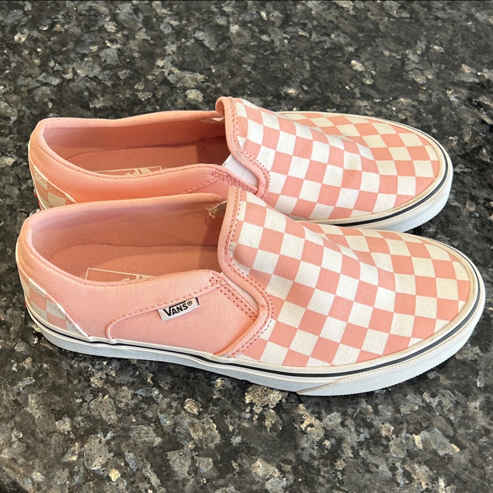 Vans Pink and White Checkered Slip-On Flats